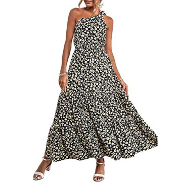 Damensommer Blumenkleid eine Schulter