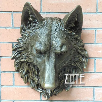 Wall decor metal animal bust sculpture bronze wall mounted wolf head statue