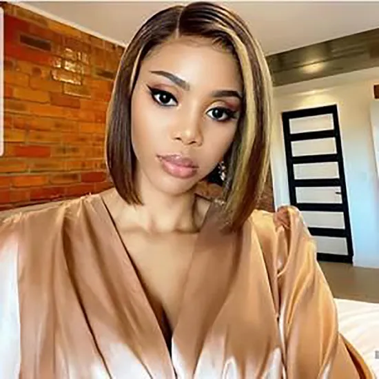spark Short Bob Highlight 4/27 Color Human Hair Lace Front Wigs Brown Ombre Remy Hair Pre-Plucked Swiss Lace Wigs