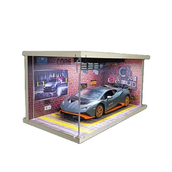 1/24 Scale Diecast Car Show Display Cabinet: A Parking Lot Scene Garage Collection Decor