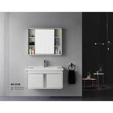 Gabinete de aluminio de color blanco y gris para el baño