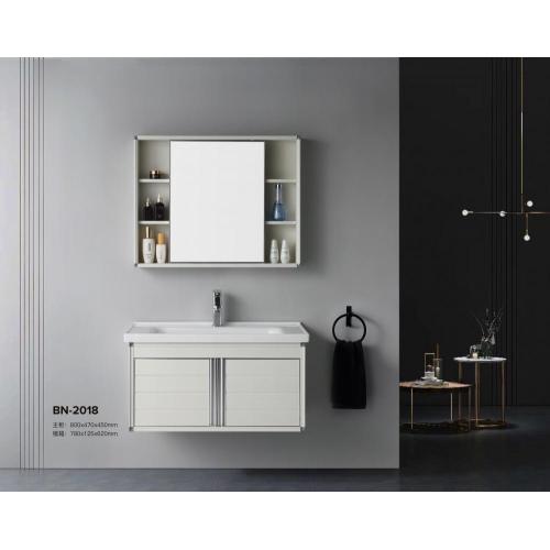 Алюминиевый шкаф белого и серого цвета для ванной комнаты