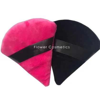Custom Black Pink Logo Angled Powder Puff with Pocket Triangle - Cosmetics Applicator