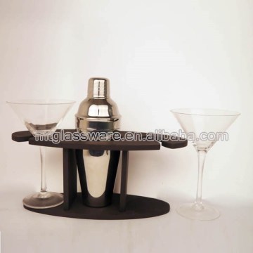 cocktail glassware twins martini and cocktail shaker set with wooden stand