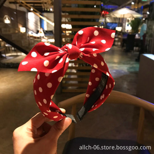 100% Polyester Wholesale Dot Headband Print Hairband Beach Accessory Bow Tie Headband for Women and Girls