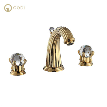 GODI Crystal Faucets: Golden Basin Tap with Double Handle Mixer