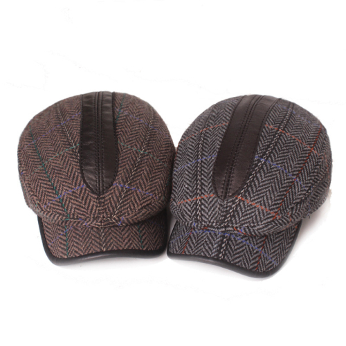 Winter Wool Tweed Flat Cap Men Large Check Newsboy Caps Fall Winter Warm Ivy Hat Cabbie Driver Retro Vintage Father Boina BLM280