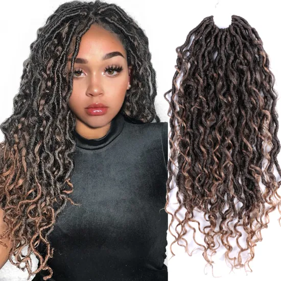 Omber River Goddess Locs Crochet Hair Wavy Curly Ends Pre-loop Synthetic Crochet Braids Twist Braiding Goddess Faux Locs Hair