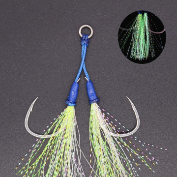 Fishing Jig Double Assist Hooks 2Pcs/Bag with Luminous Effect (Sizes 1/0 to 5/0)