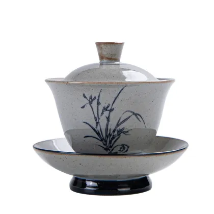 Chinese Traditional Gaiwan with Kung Fu Tea Set: Porcelain Bowl and Tea Cup