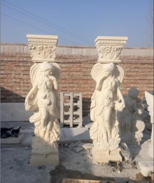 A Pair Of Marble Column With Figure Statue