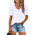 V-Neck Short Sleeve Cotton Top tshirt knitted