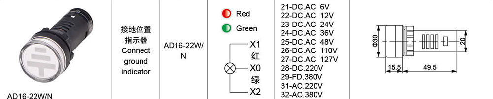 AD16-22WN Connector ground indicator