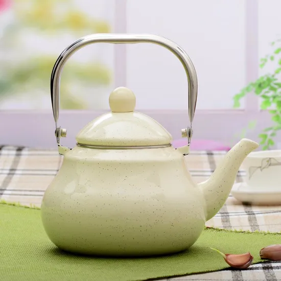 Durable Pear Shape Pot Same Color Enamel Kettle with Steel Handle