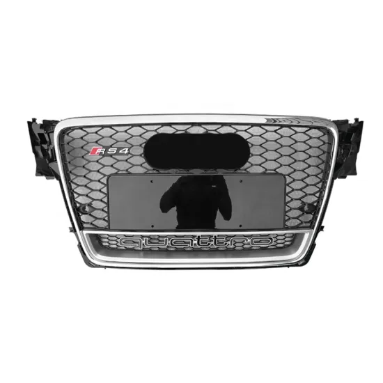Front Grill ABS Plastic Hood Grille for Audi A4/S4 B8 2008-2012 - Black or Chrome with Silvery Emblem