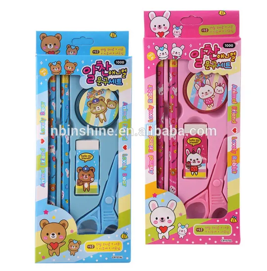 Cartoon kitty pencil stationery set , cartoon kids gift school stationery set
