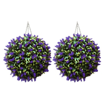 2Pcs Purple Artificial Hanging Flower Plant Lavender Topiary Ball Decor Basket Pot 30cm