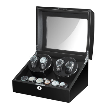 Wood Unisex Watch Winder with LED Ambient Light, Silent Motor, and Lock in Pine Box