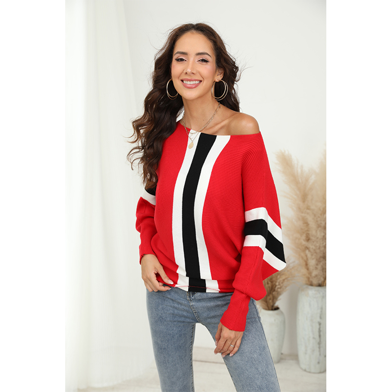 Women's Crewneck Color Patchwork Block Pullover