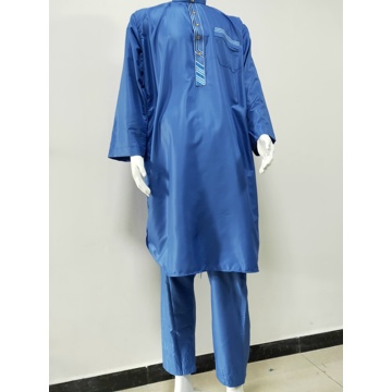 Kurta Thobe azul bordado para hombre con pantalones