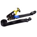 2" 5000kgs 50mm Custom Cheap T Rubber Handle Ratchet Belt Strap Black Webbing With 2 Inch Double J Hooks Safety Latch