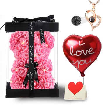 Customize Love: 25 cm & 40 cm PE Material Flower Teddy Bear Roses for Valentine's Day Gift Set