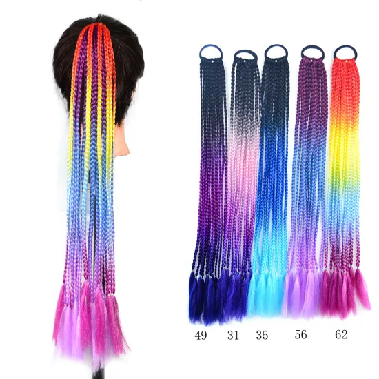 Ponytail Hairpiece With Rubber band hair ring Chignon  crochet braid Synthetic Hair Ponytail Hair Extension Pink,Rainbow