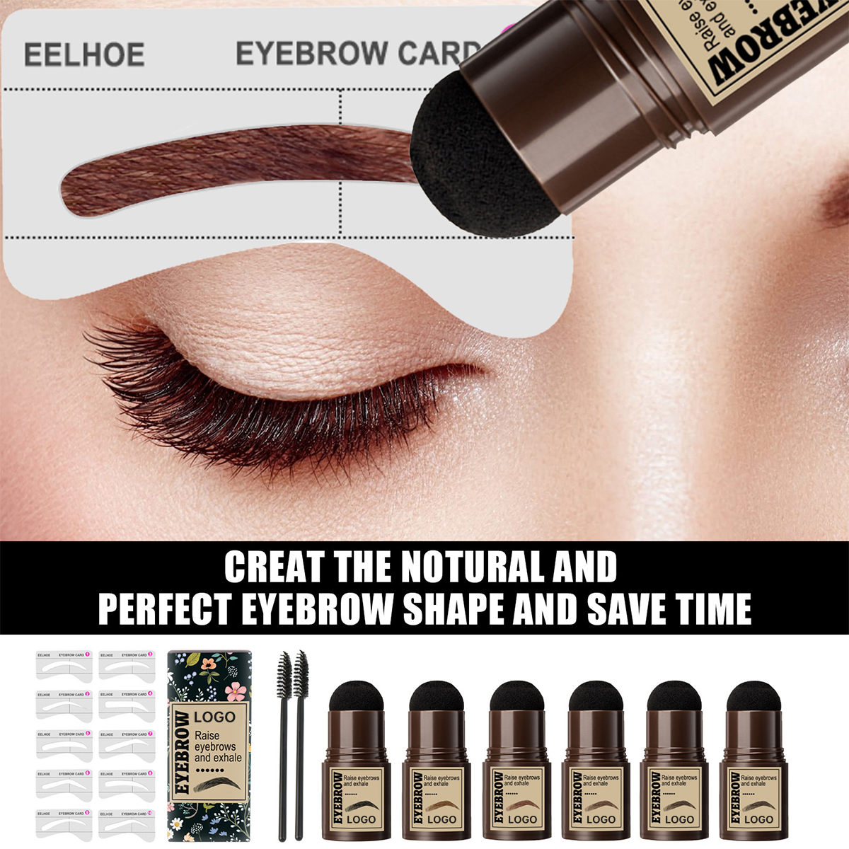 6 color brow stamp with eyebrow cards One step brow stamp shaping kit black eye brow stamp
