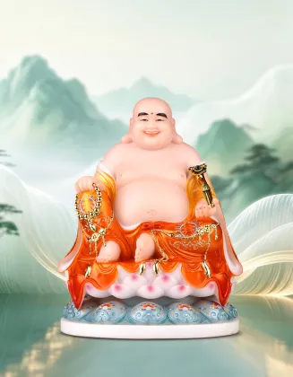 White Marble Statue of the Laughing Maitreya Buddha