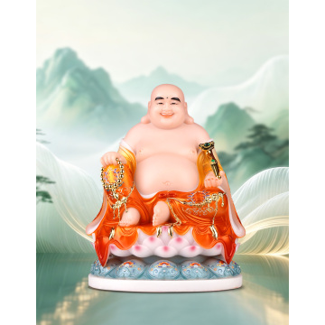 White Marble Statue of the Laughing Maitreya Buddha