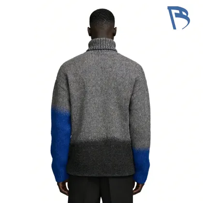 Grey-Blue Gradient Turtleneck Knit Sweater