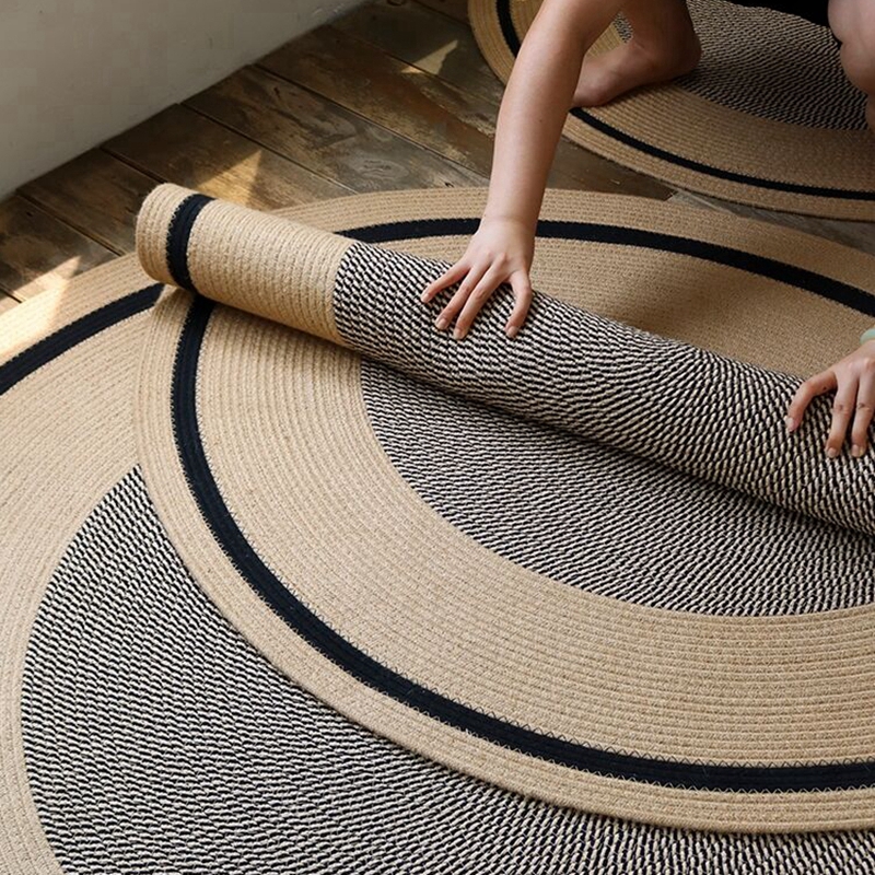 Natural Jute Hemp Braided Woven Round Carpet Area Rug Floor Mats