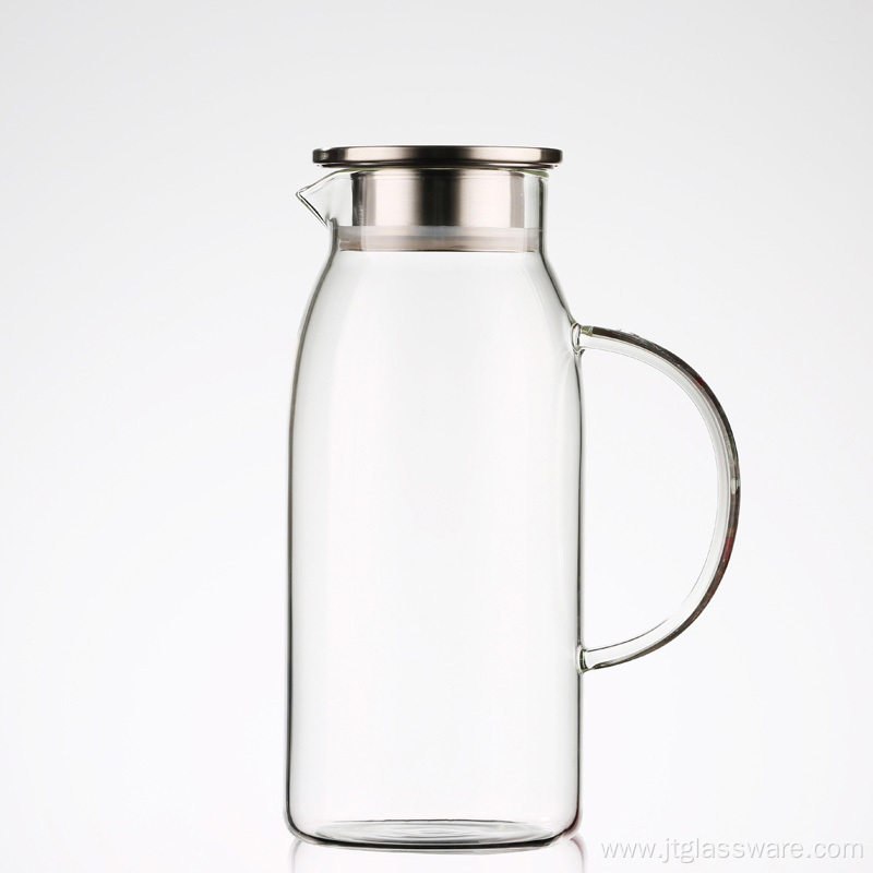 High transparent glass beverage pitcher with handle
