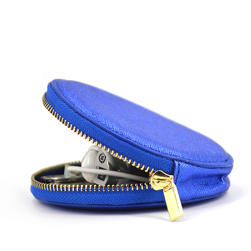 개인화 선물 휴대용 반짝이는 파란색 가죽 코인 지갑