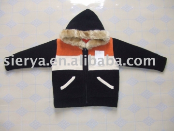 knitted sweater/Children's zipper sweater with hat