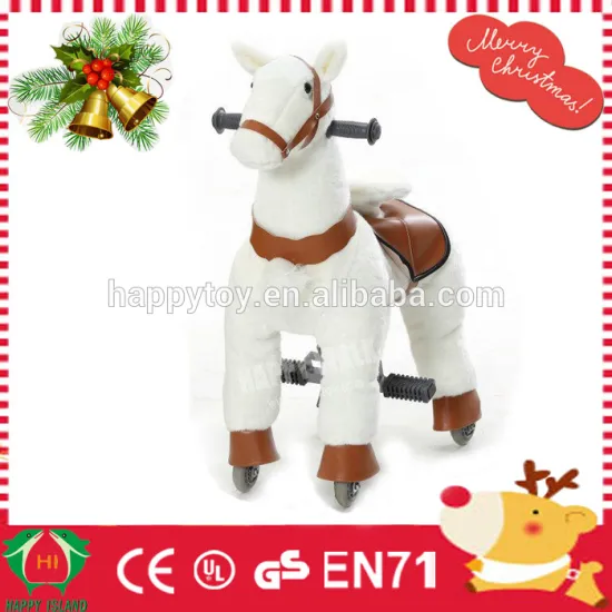 HI CE Plush white mechanical ride on kiddie riding toy horse on wheels