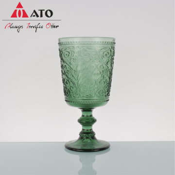 320ml Padrão verde prensado copo de vinho de vidro leve