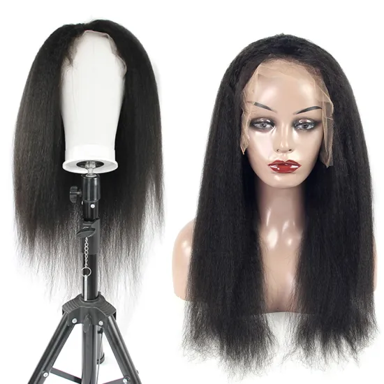 kinky straight hd lace human hair wig, popular HD lace wig sent wig stand, good quality 13*4 lace frontal wig