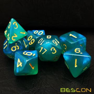 Jeu de dés Bescon Moonstone bleu paon, Jeu de dés Polycon de RPG Bescon effet de pierre de lune