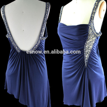 2016 Chaozhou Wholesale New Fashion Beaded Pleated Straps Short Evening Dress for Women