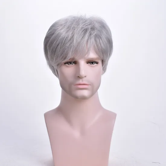 Aishili wholesale short grey natural silky straight toupee remy hair synthetic wigs for men