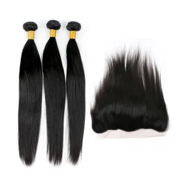 Straight 10-28 inchs human hair extension remy human virgin hair bundles 13x4 Lace Closure free sample hair bundles