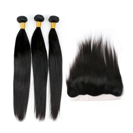 Straight 10-28 inchs human hair extension remy human virgin hair bundles 13x4 Lace Closure free sample hair bundles