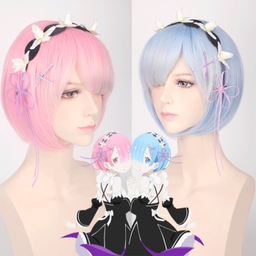 Blue and Pink Re:Zero Rem and Ram Cosplay Wigs for Girls