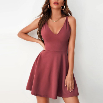 Backless Deep V Neck Casual Mini Dress