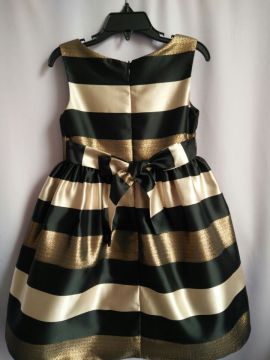 Fashionable Navy Style Girl Stripe Dress  Princess black And golden Stripe Dress