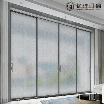 スリムフレーム 4 パネル柄ガラス引き戸