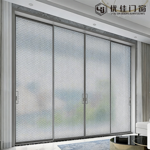 슬림 프레임 4판 패턴유리 미닫이문