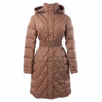 Ladies' long coat with various diamond quilting