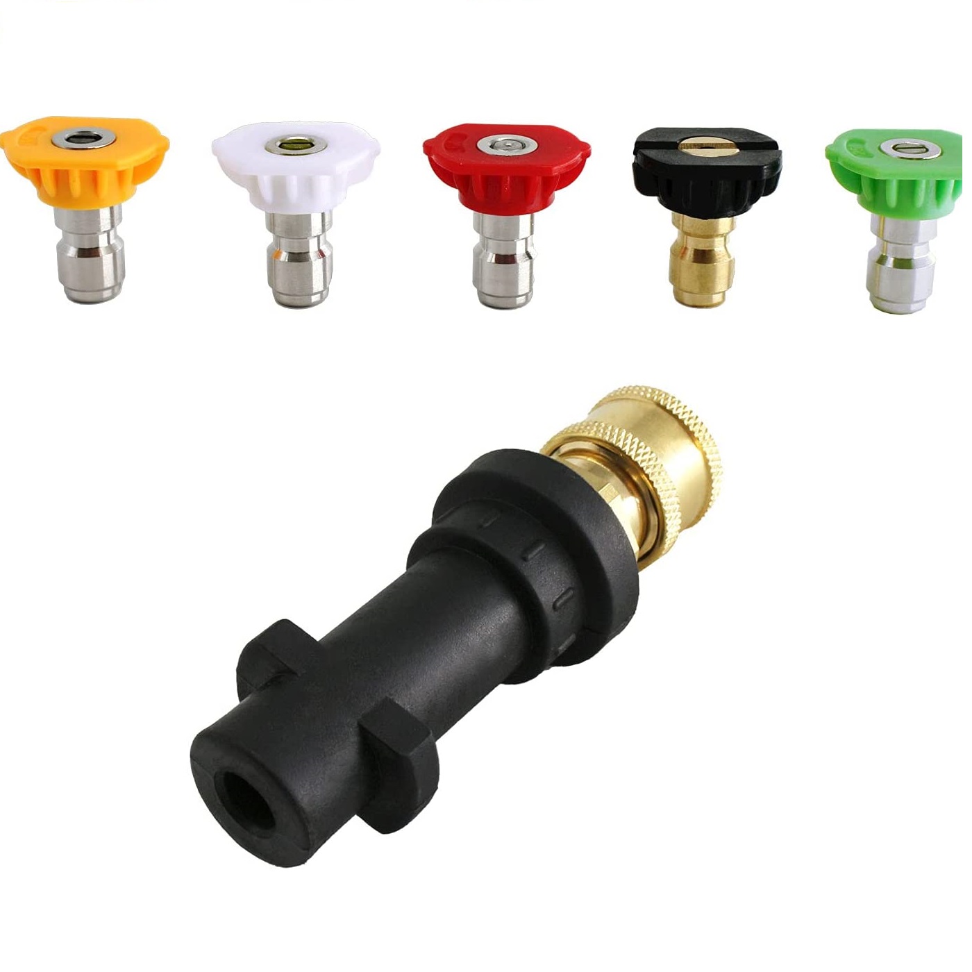 Adaptateur de lave-là, à 1/4 '' ajustement de connexion rapide pour la série K2-K7, avec 5 pointes de buse de laveuse de puissance multiples degrés, 2,5